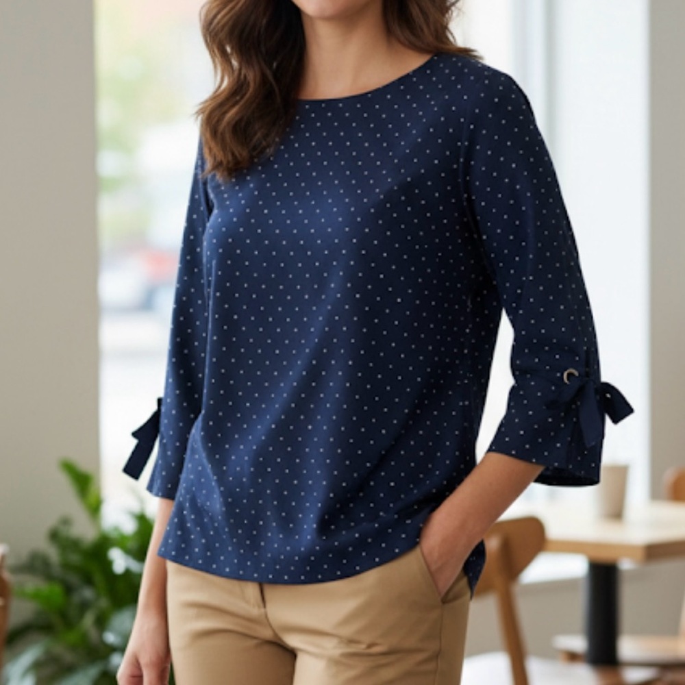 Banana Republic Navy Polka Dot Blouse Like New